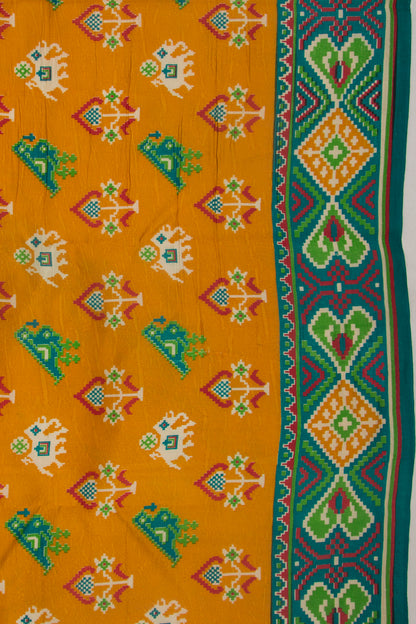 Spun Silk Block Printed Mustard Yellow Saree