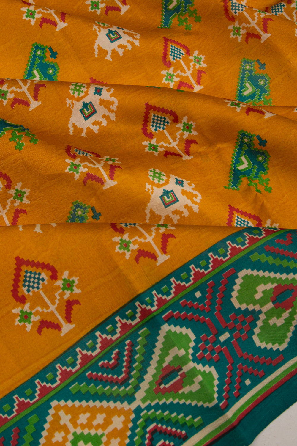 Spun Silk Block Printed Mustard Yellow Saree