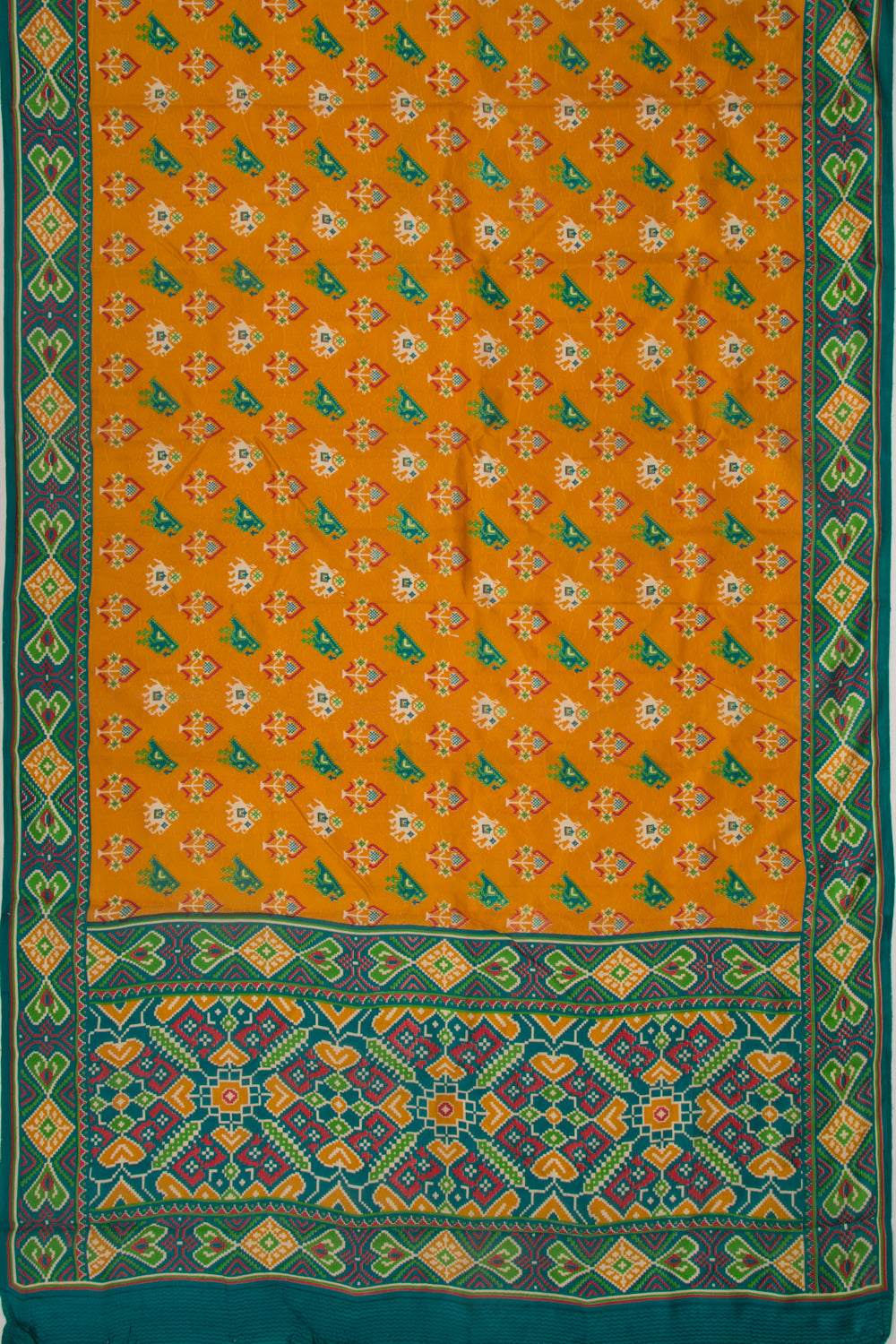 Spun Silk Block Printed Mustard Yellow Saree