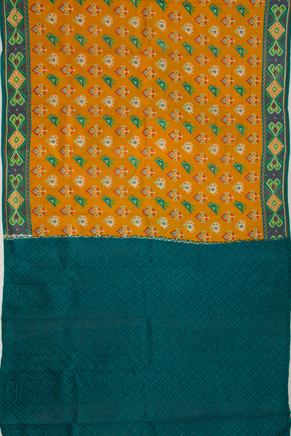 Spun Silk Block Printed Mustard Yellow Saree