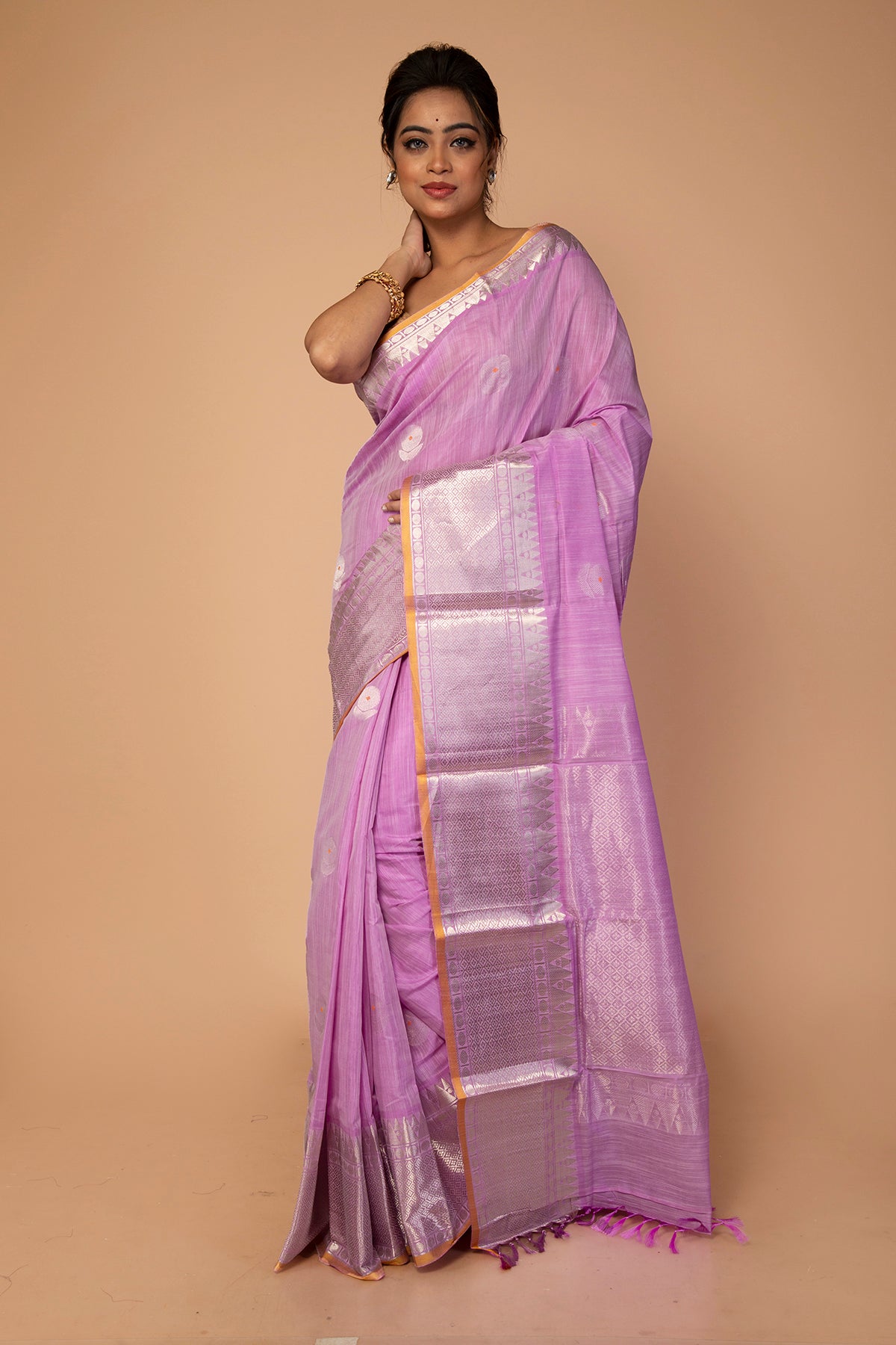 Kanchipuram Linen Butta Lavender Saree