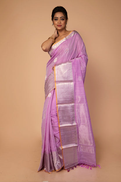 Kanchipuram Linen Butta Lavender Saree