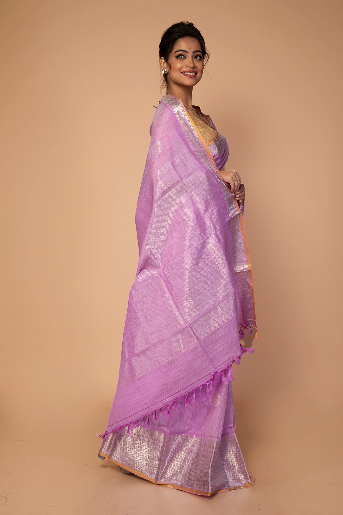 Kanchipuram Linen Butta Lavender Saree