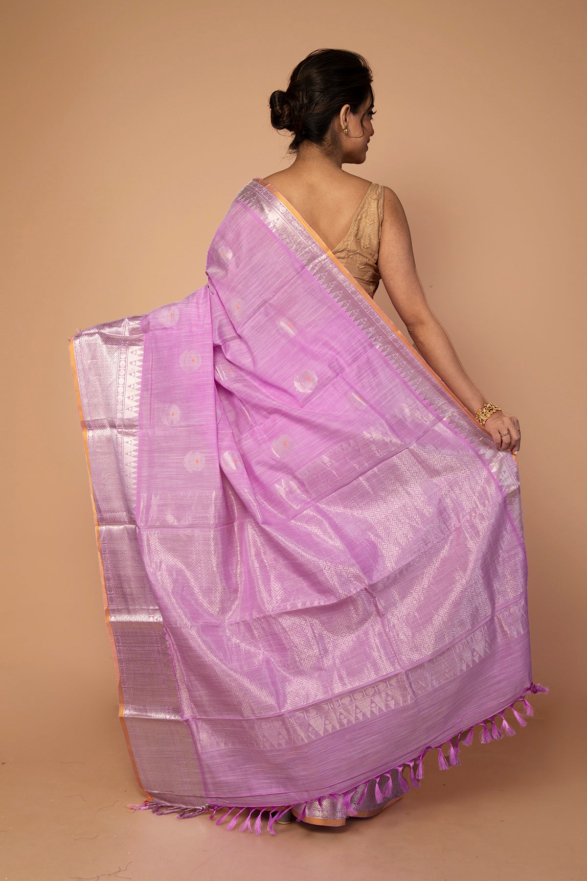 Kanchipuram Linen Butta Lavender Saree