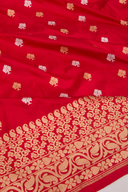 Banarasi Silk Kadwa Butta Red Saree