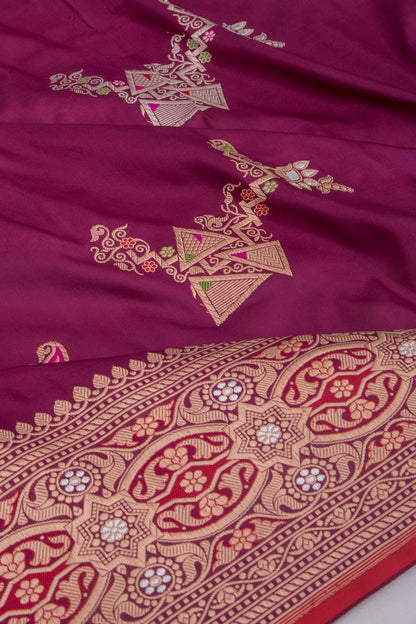 Banarasi Silk Kadwa Jaal Burgundy Saree