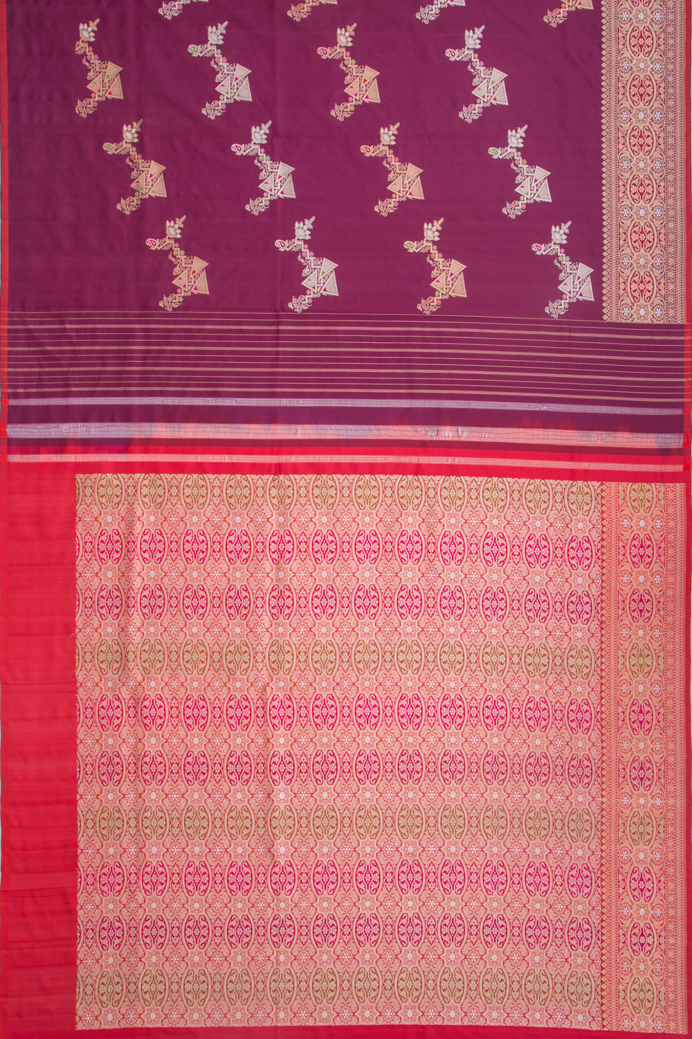 Banarasi Silk Kadwa Jaal Burgundy Saree