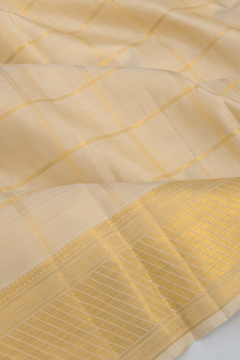Kanchipuram Silk Checks Cream Dhoti
