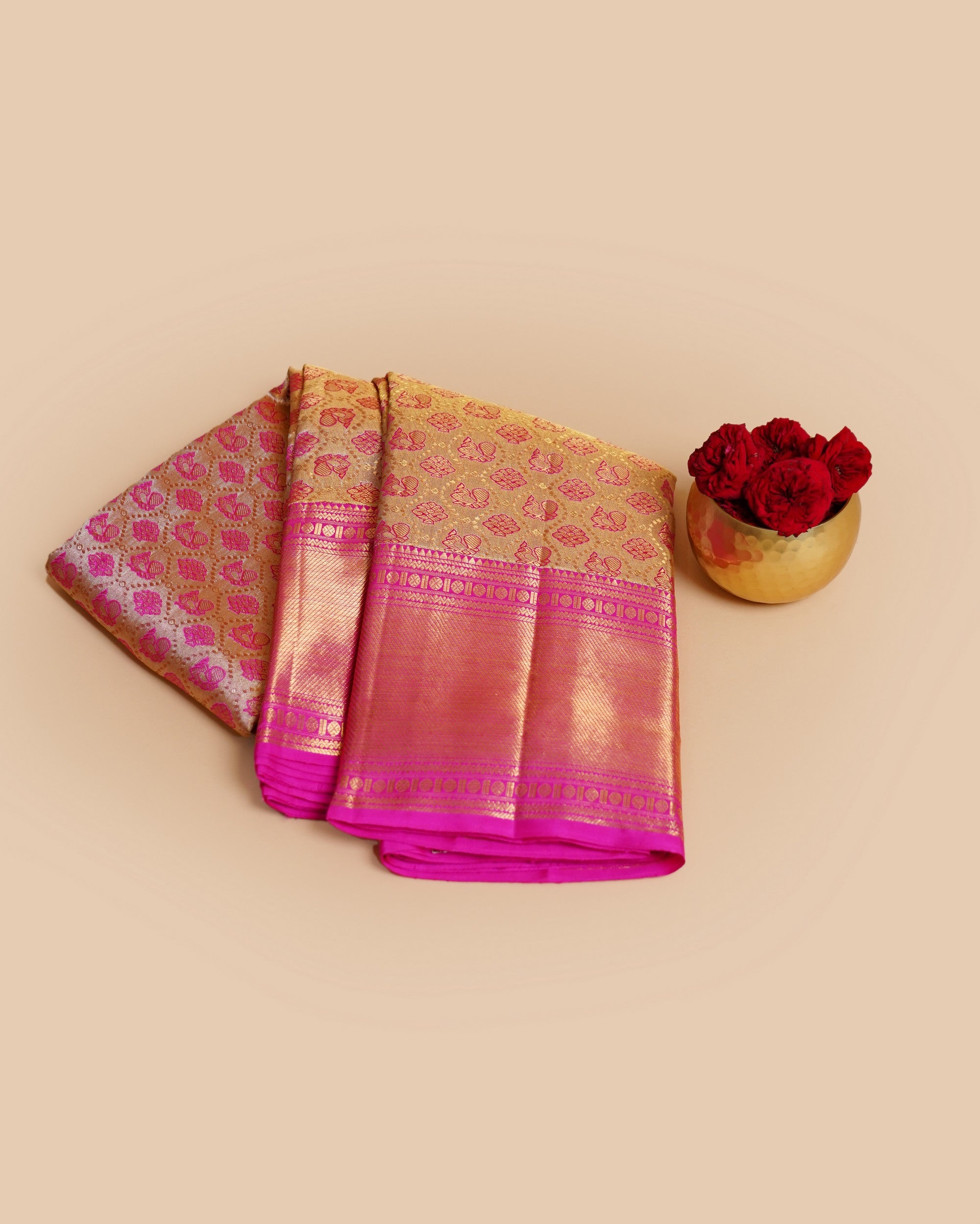 Kanchipuram Silk Tissue Brocade Gold Saree