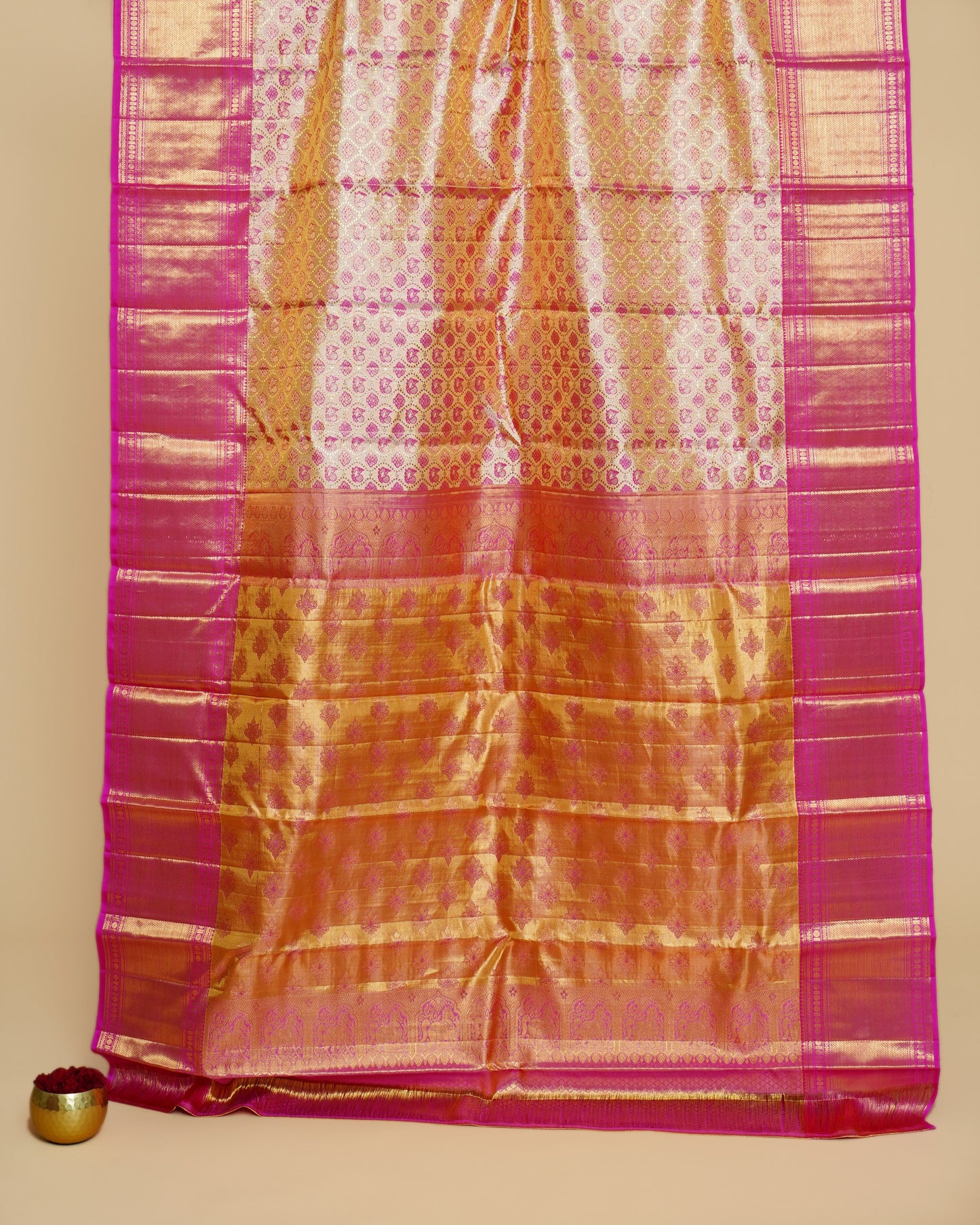 Kanchipuram Silk Tissue Brocade Gold Saree