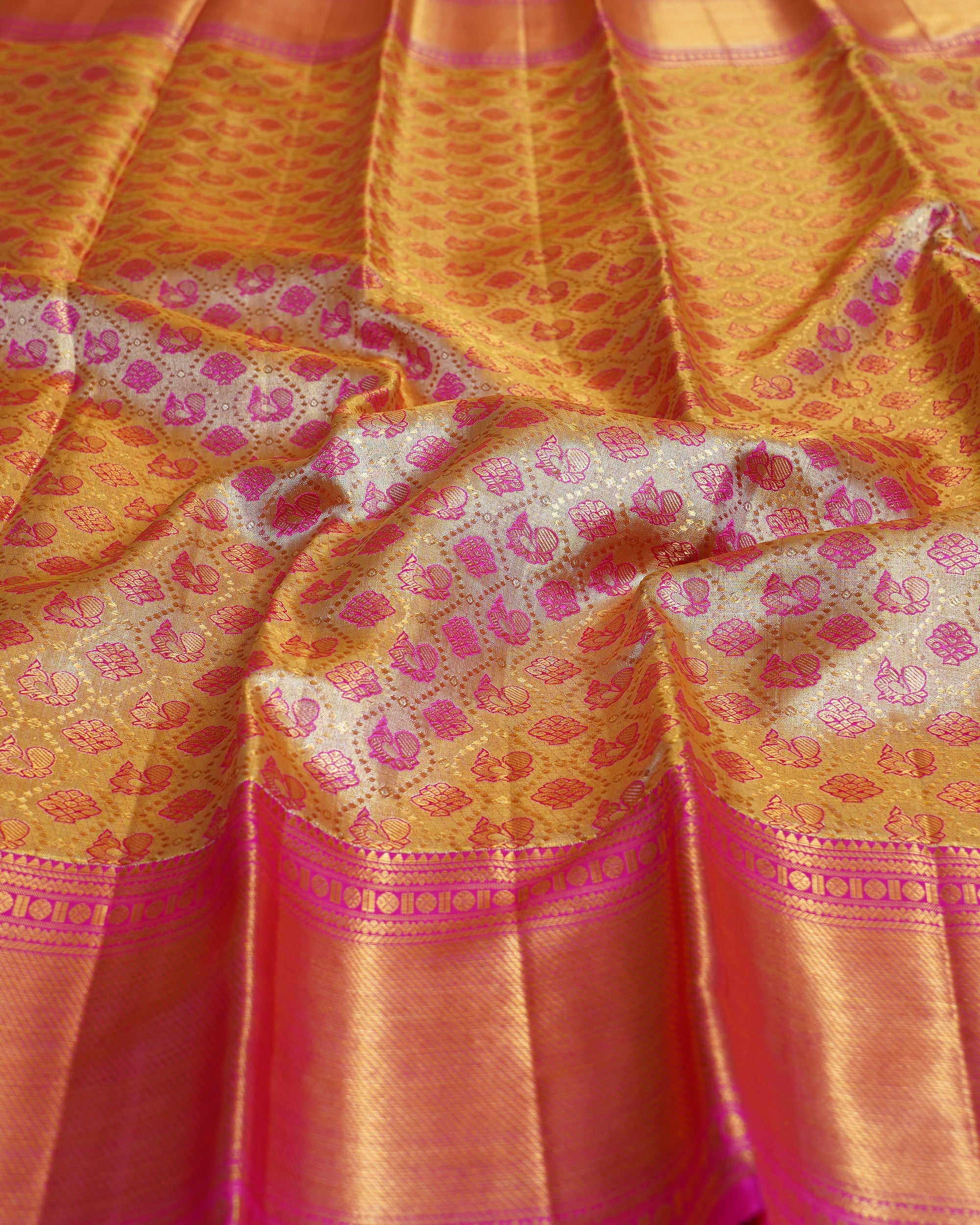 Kanchipuram Silk Tissue Brocade Gold Saree