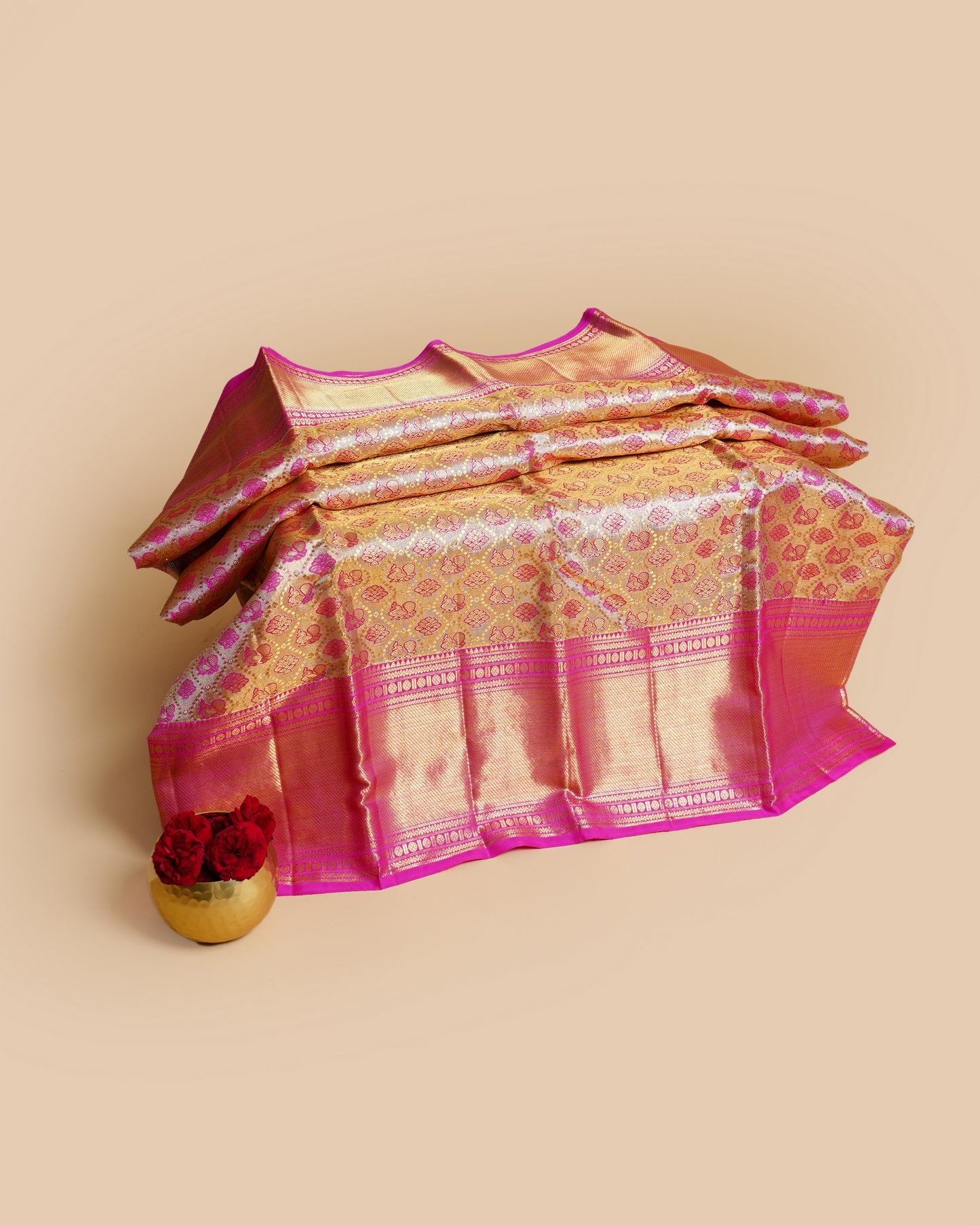 Kanchipuram Silk Tissue Brocade Gold Saree