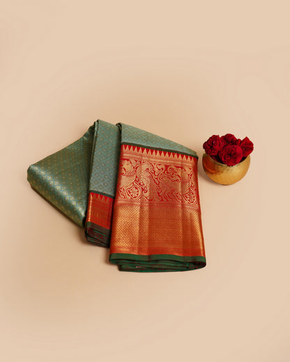 Kanchipuram Silk Brocade Teal Blue Saree