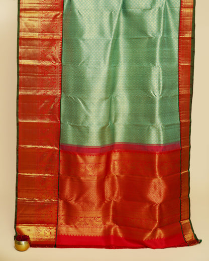 Kanchipuram Silk Brocade Teal Blue Saree
