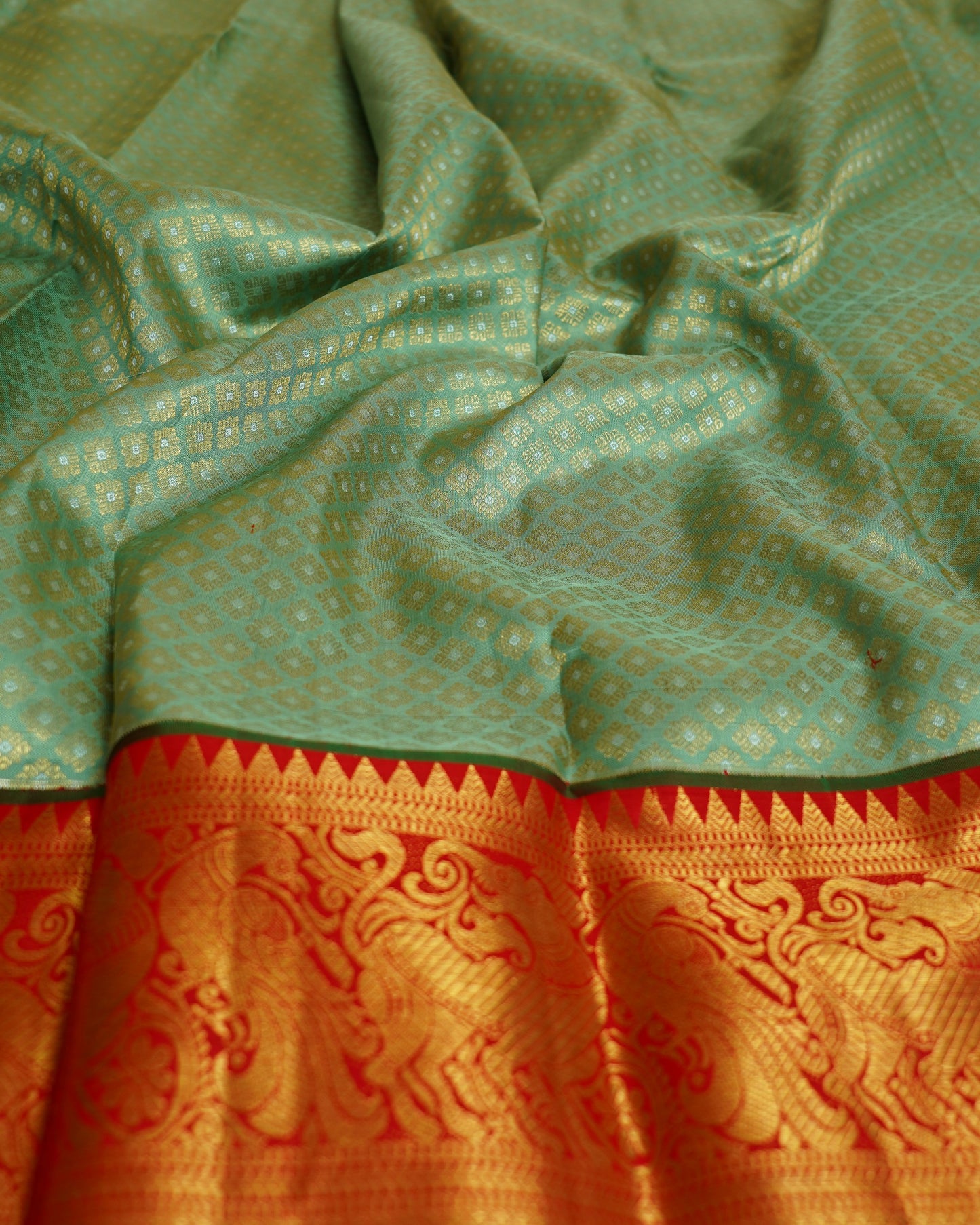 Kanchipuram Silk Brocade Teal Blue Saree