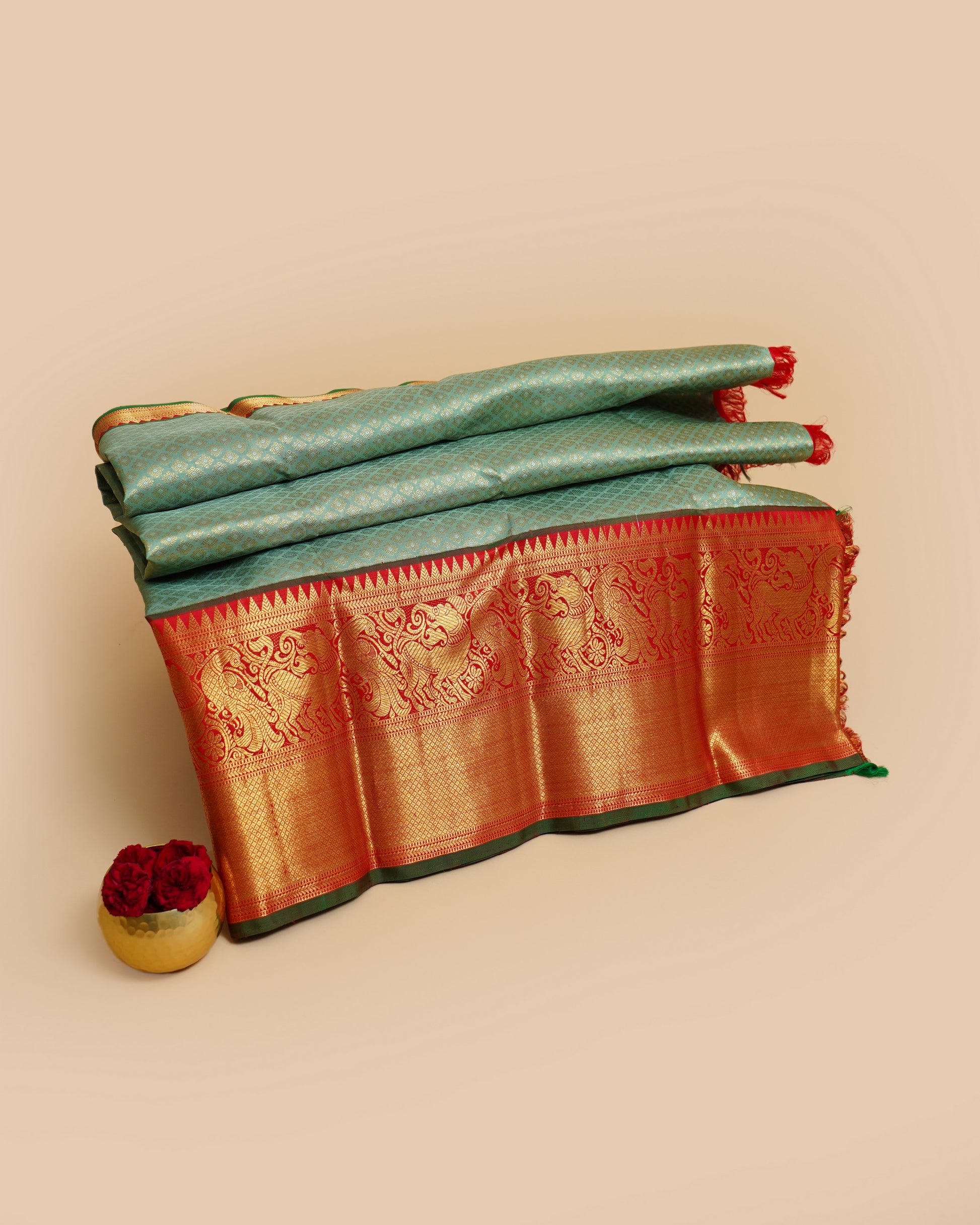 Kanchipuram Silk Brocade Teal Blue Saree