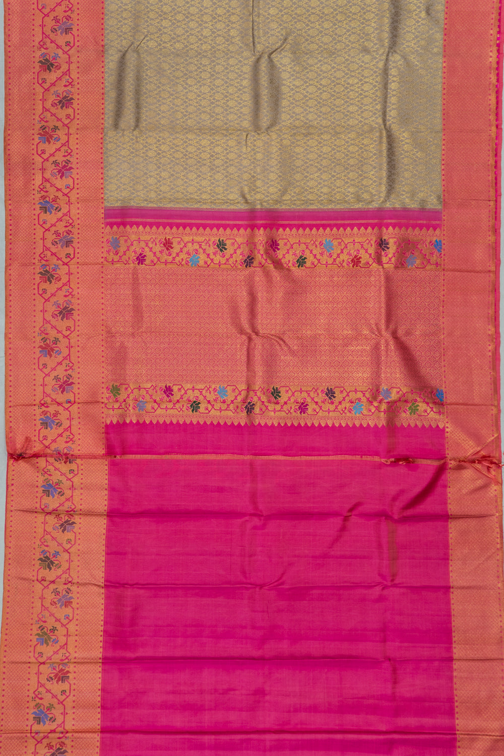 Kanchipuram Silk Brocade Grey Saree