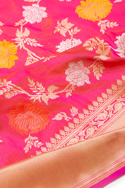 Banarasi Silk Kadwa Jaal Pink Saree