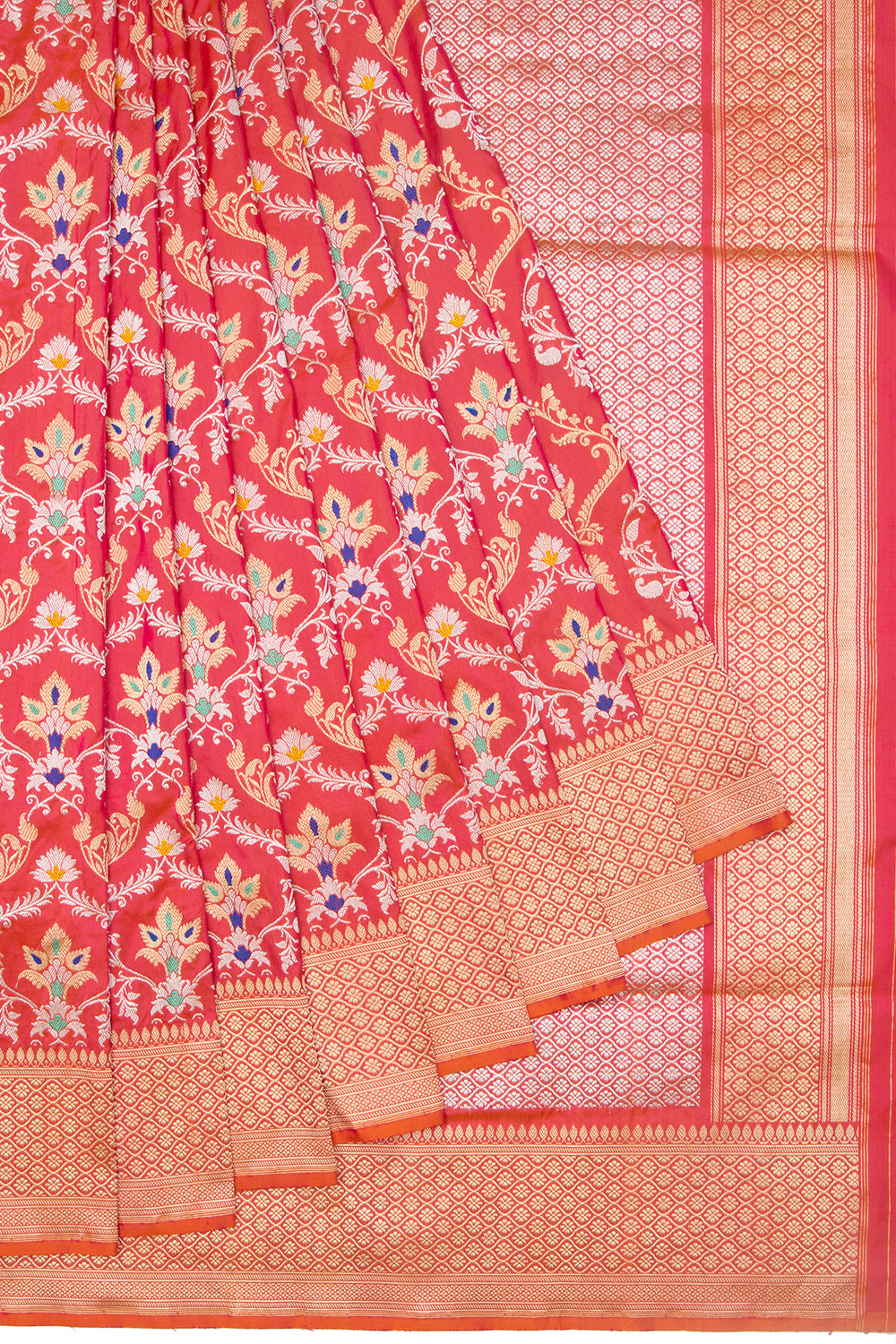 Banarasi Silk Jaal Dual Tone Pink And Orange Saree
