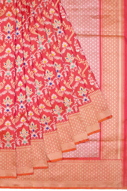 Banarasi Silk Jaal Dual Tone Pink And Orange Saree