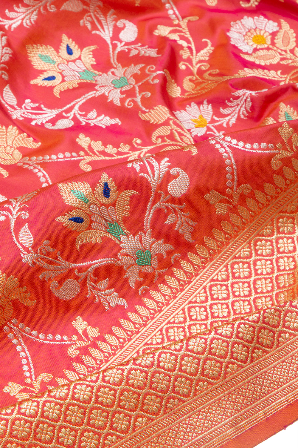 Banarasi Silk Jaal Dual Tone Pink And Orange Saree