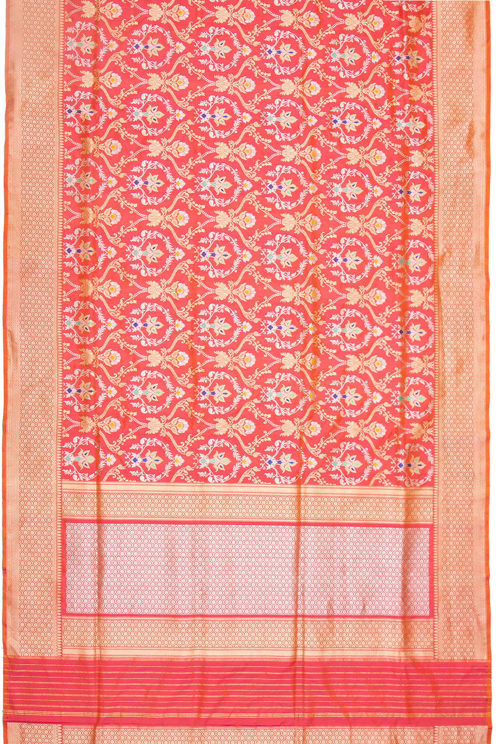 Banarasi Silk Jaal Dual Tone Pink And Orange Saree