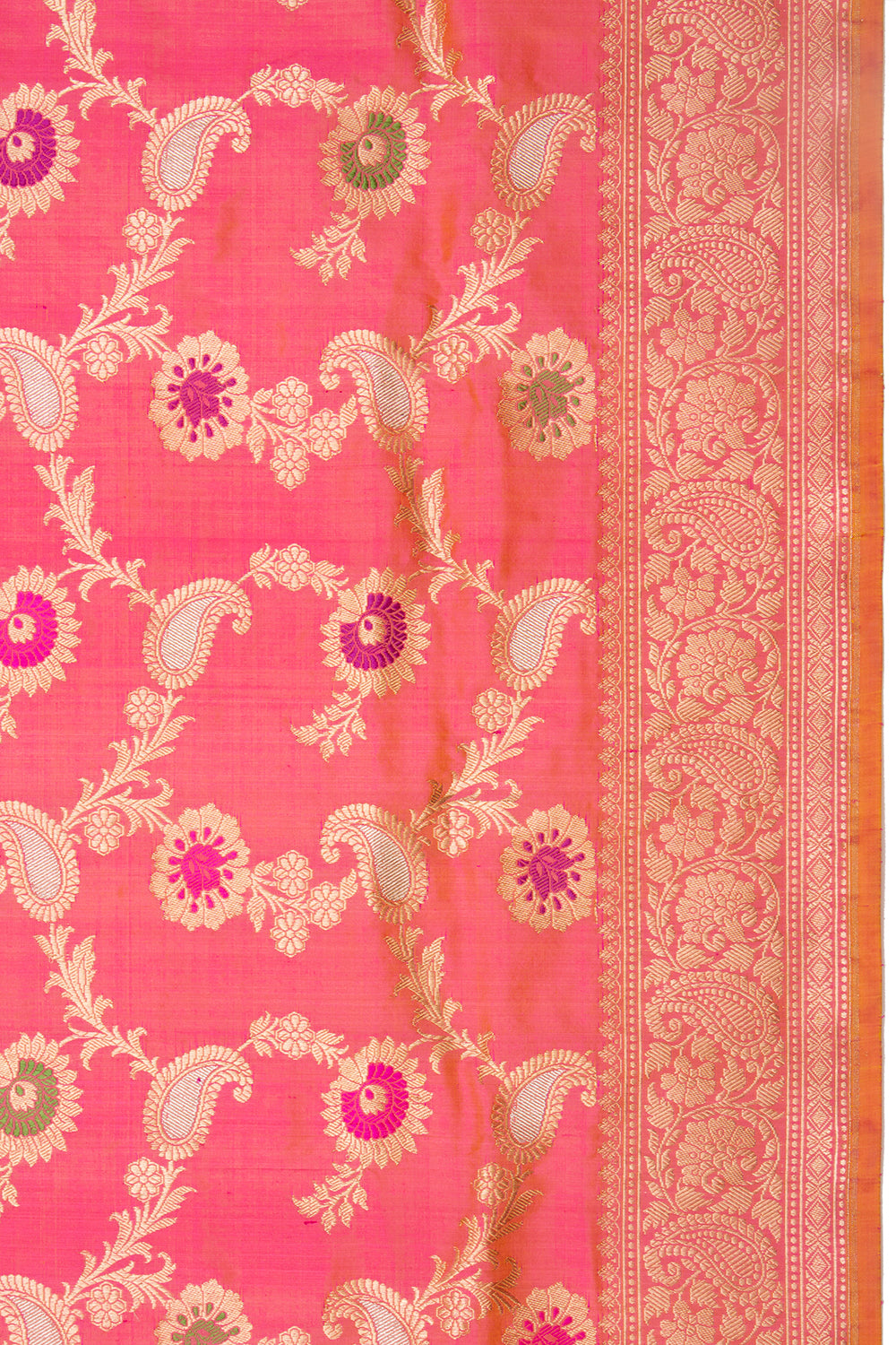 Banarasi Silk Jaal Dual Tone Pink And Orange Saree