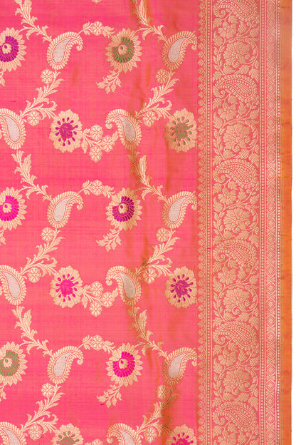 Banarasi Silk Jaal Dual Tone Pink And Orange Saree