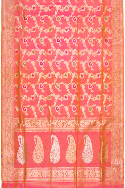 Banarasi Silk Jaal Dual Tone Pink And Orange Saree