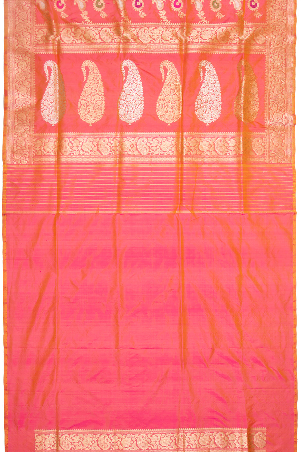 Banarasi Silk Jaal Dual Tone Pink And Orange Saree
