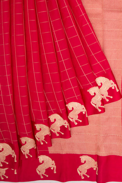 Banarasi Silk Katan Checks Red Saree