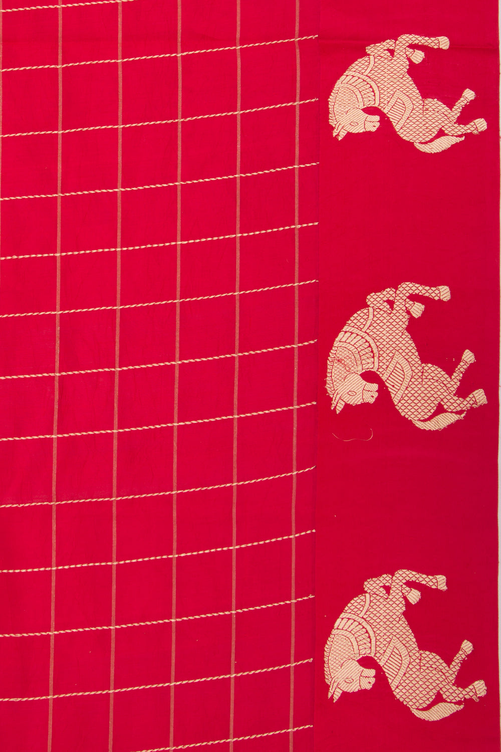 Banarasi Silk Katan Checks Red Saree