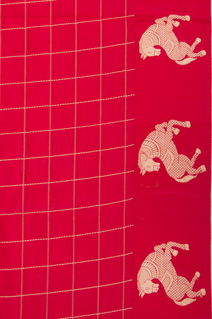 Banarasi Silk Katan Checks Red Saree