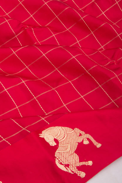 Banarasi Silk Katan Checks Red Saree