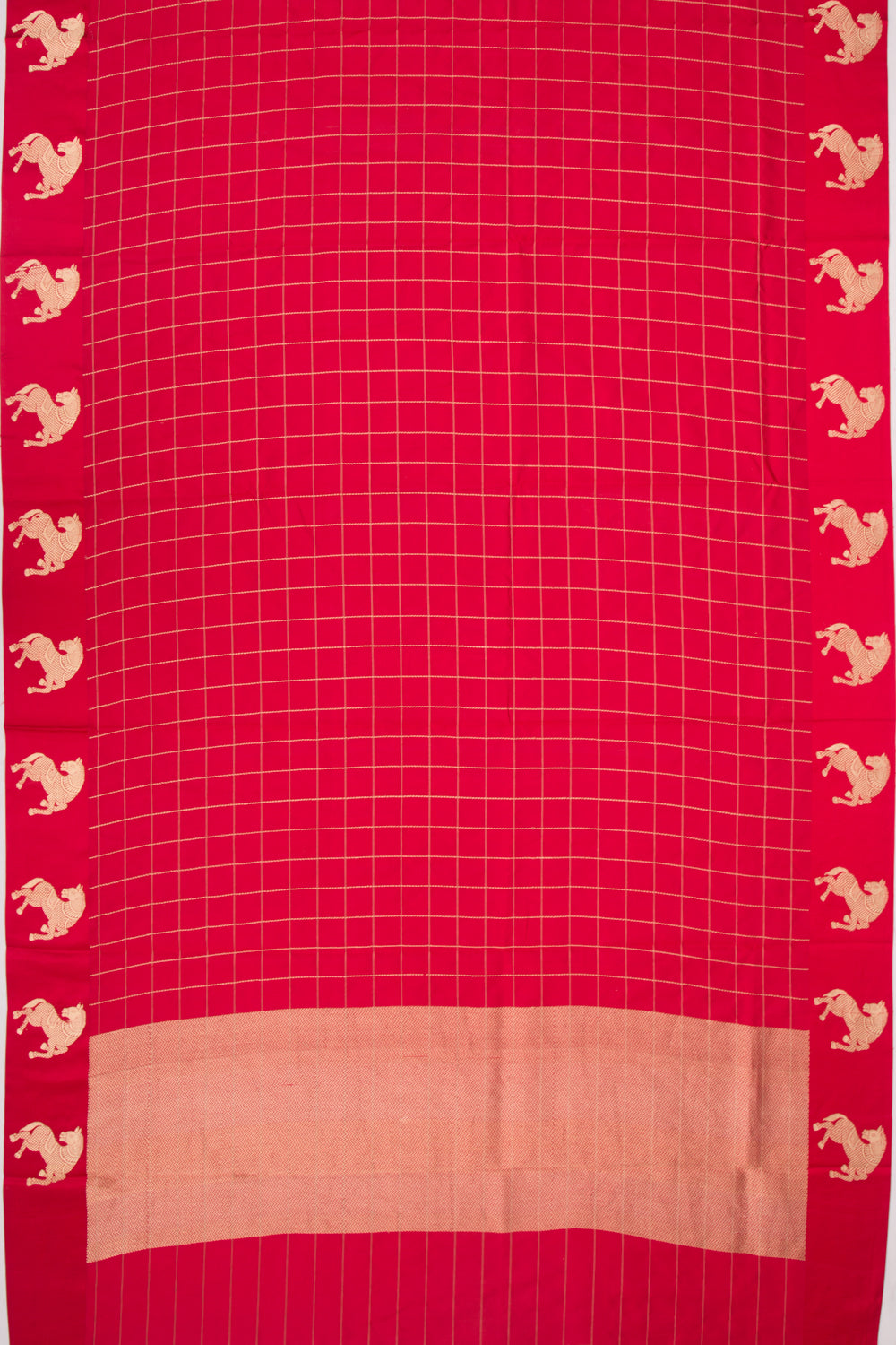 Banarasi Silk Katan Checks Red Saree