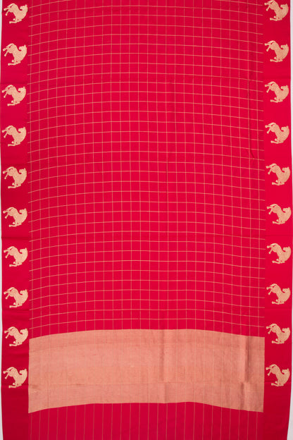 Banarasi Silk Katan Checks Red Saree