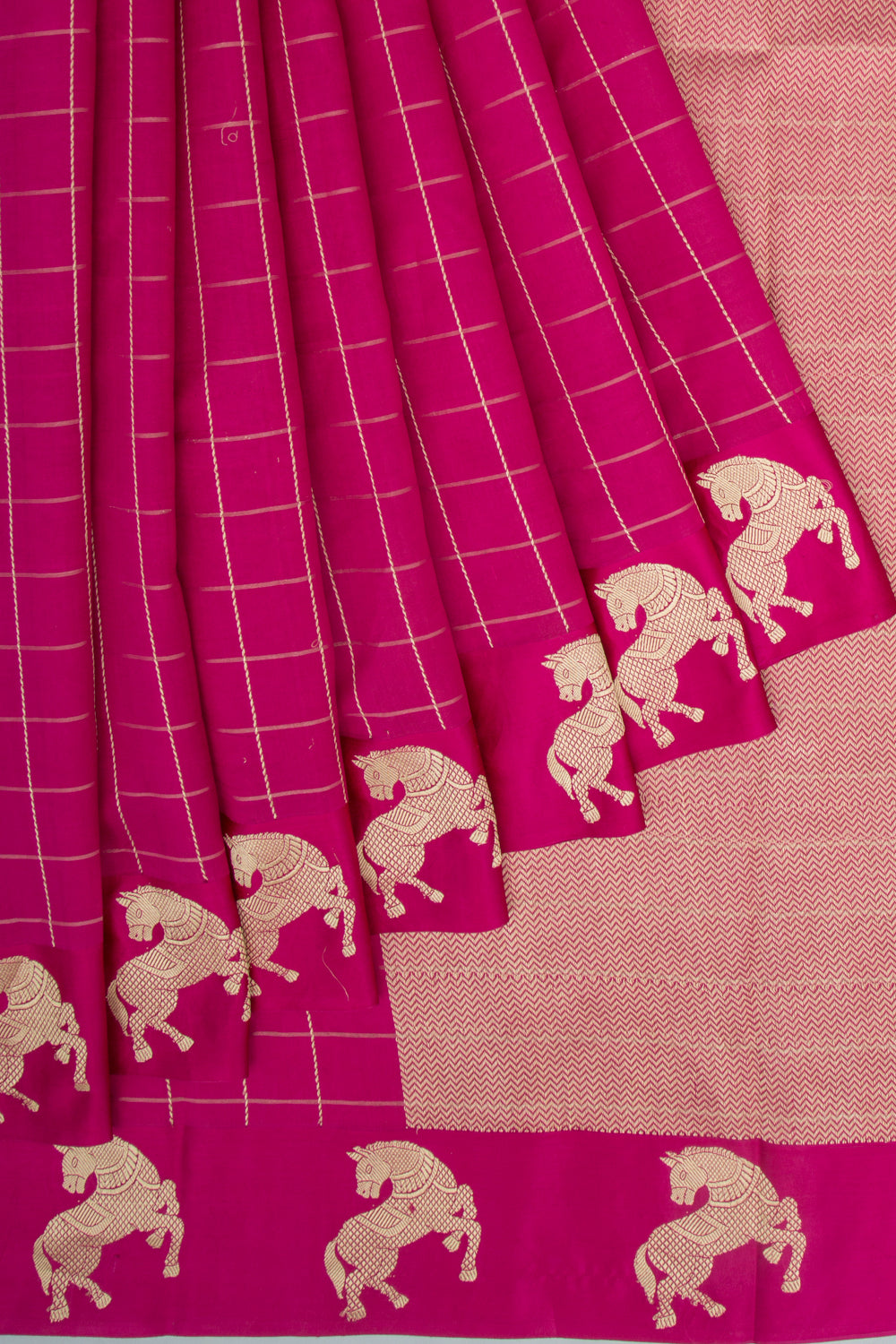 Banarasi Katan Silk Checks Magenta Pink Saree