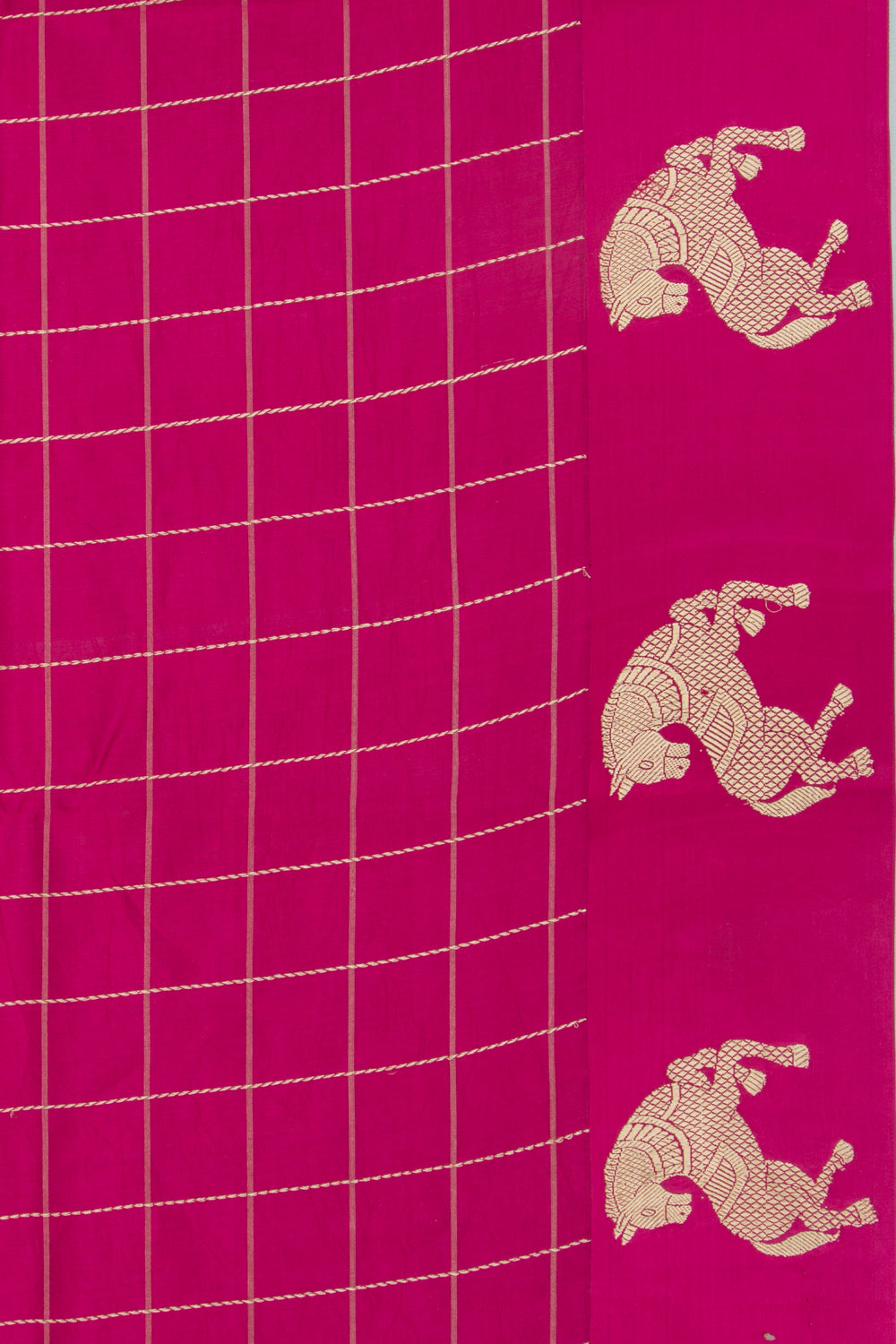 Banarasi Katan Silk Checks Magenta Pink Saree