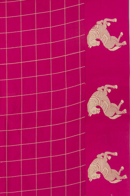 Banarasi Katan Silk Checks Magenta Pink Saree