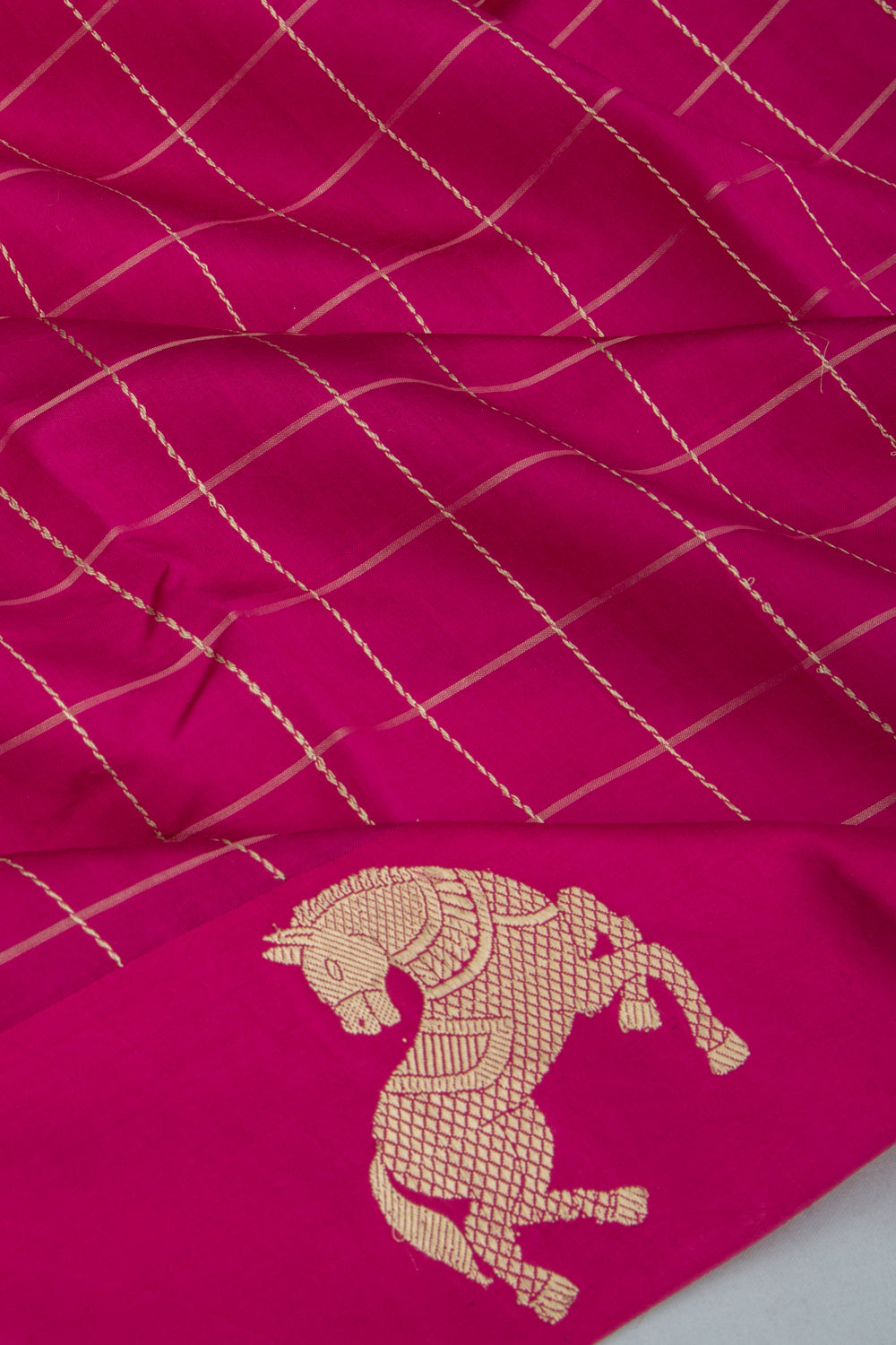 Banarasi Katan Silk Checks Magenta Pink Saree
