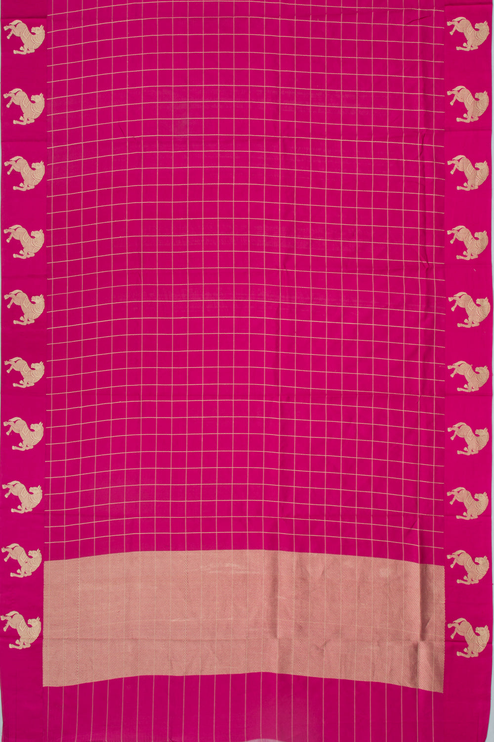 Banarasi Katan Silk Checks Magenta Pink Saree