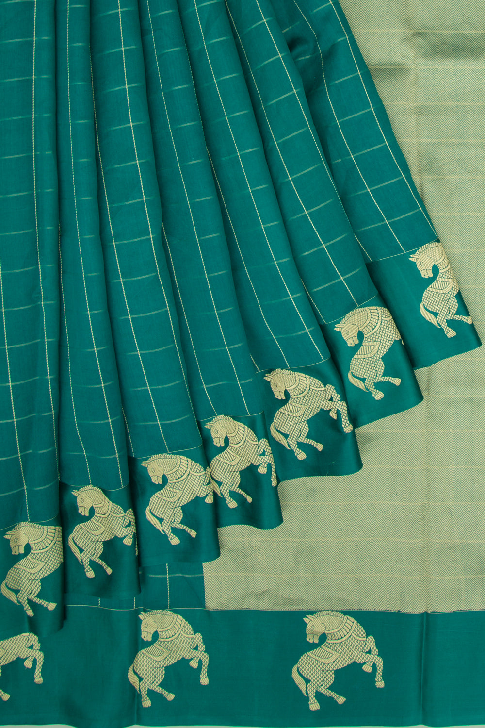Banarasi Katan Silk Checks Sea Green Saree