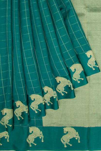 Banarasi Katan Silk Checks Sea Green Saree