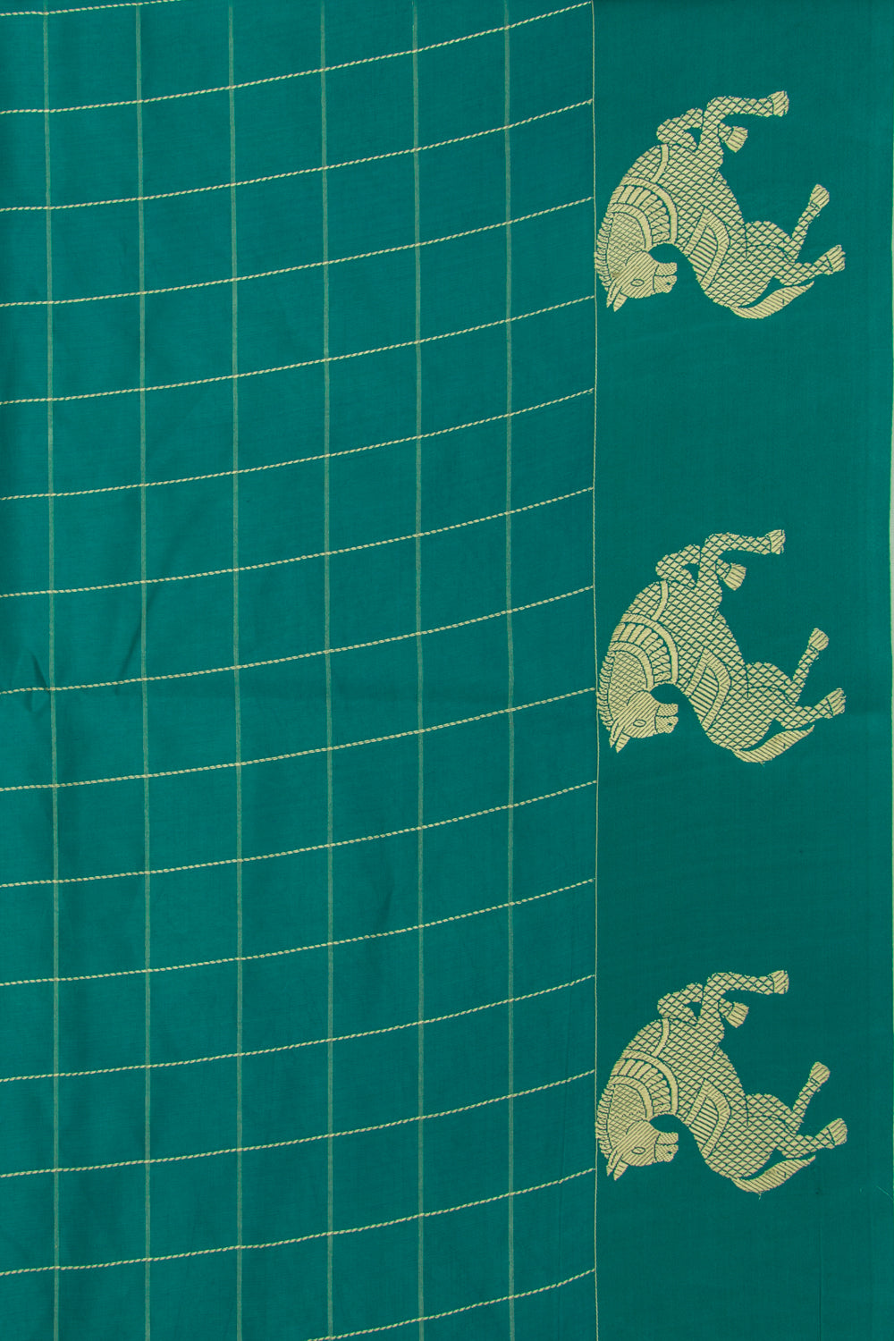 Banarasi Katan Silk Checks Sea Green Saree