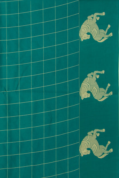 Banarasi Katan Silk Checks Sea Green Saree