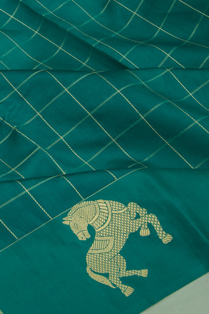 Banarasi Katan Silk Checks Sea Green Saree