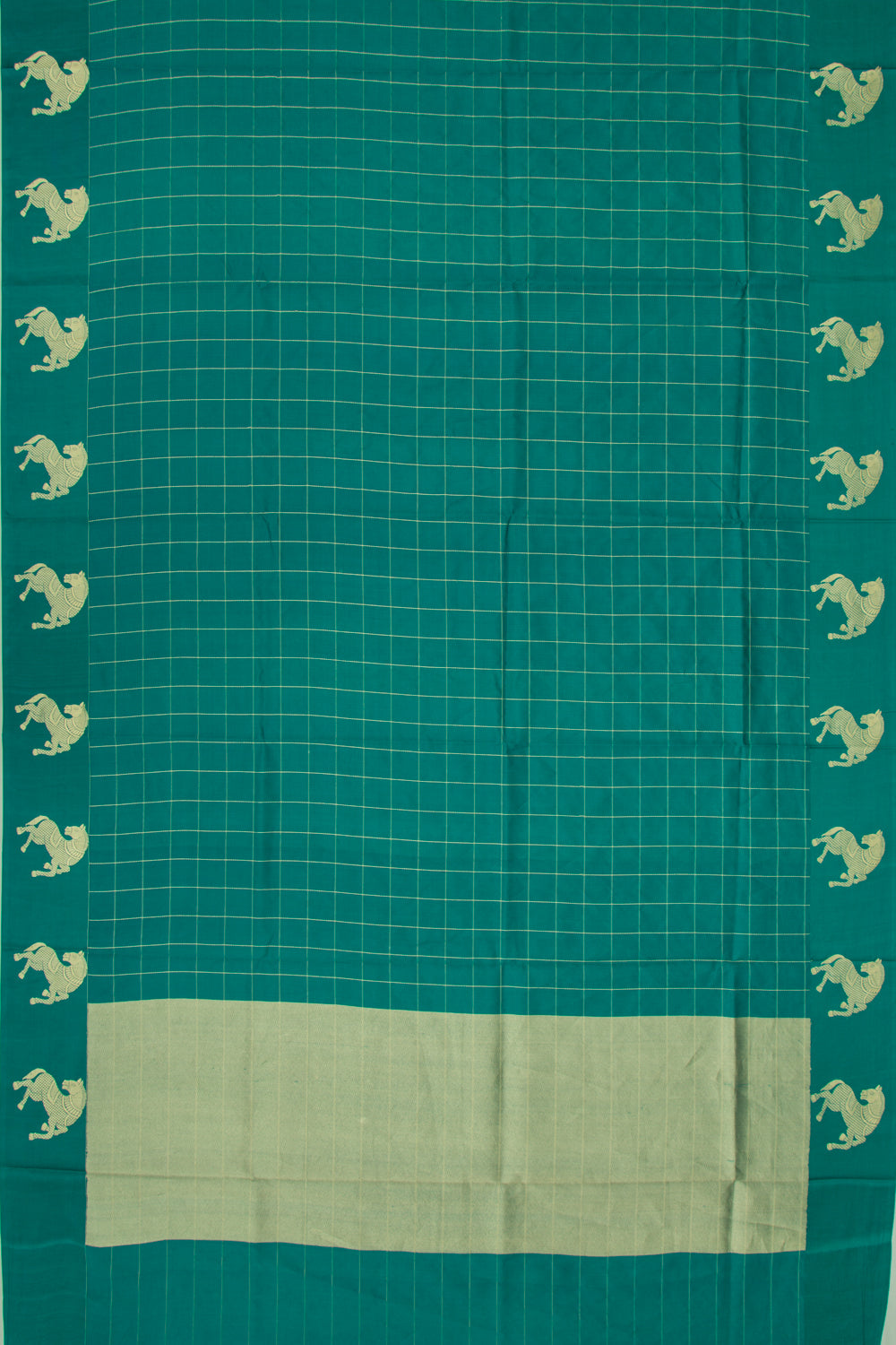 Banarasi Katan Silk Checks Sea Green Saree