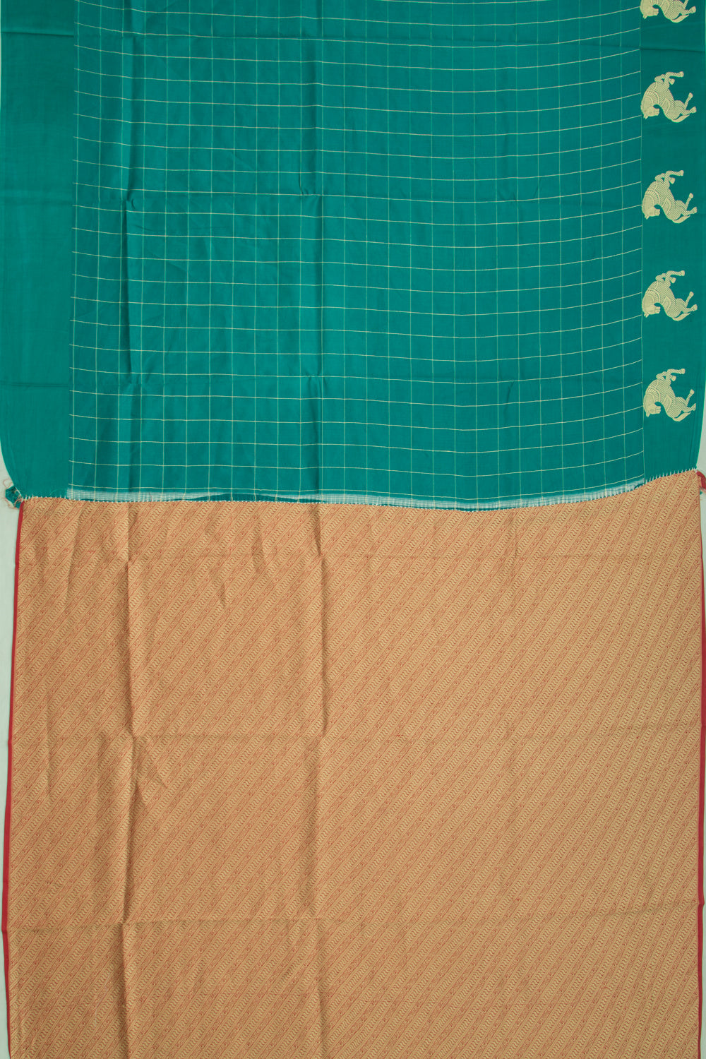 Banarasi Katan Silk Checks Sea Green Saree