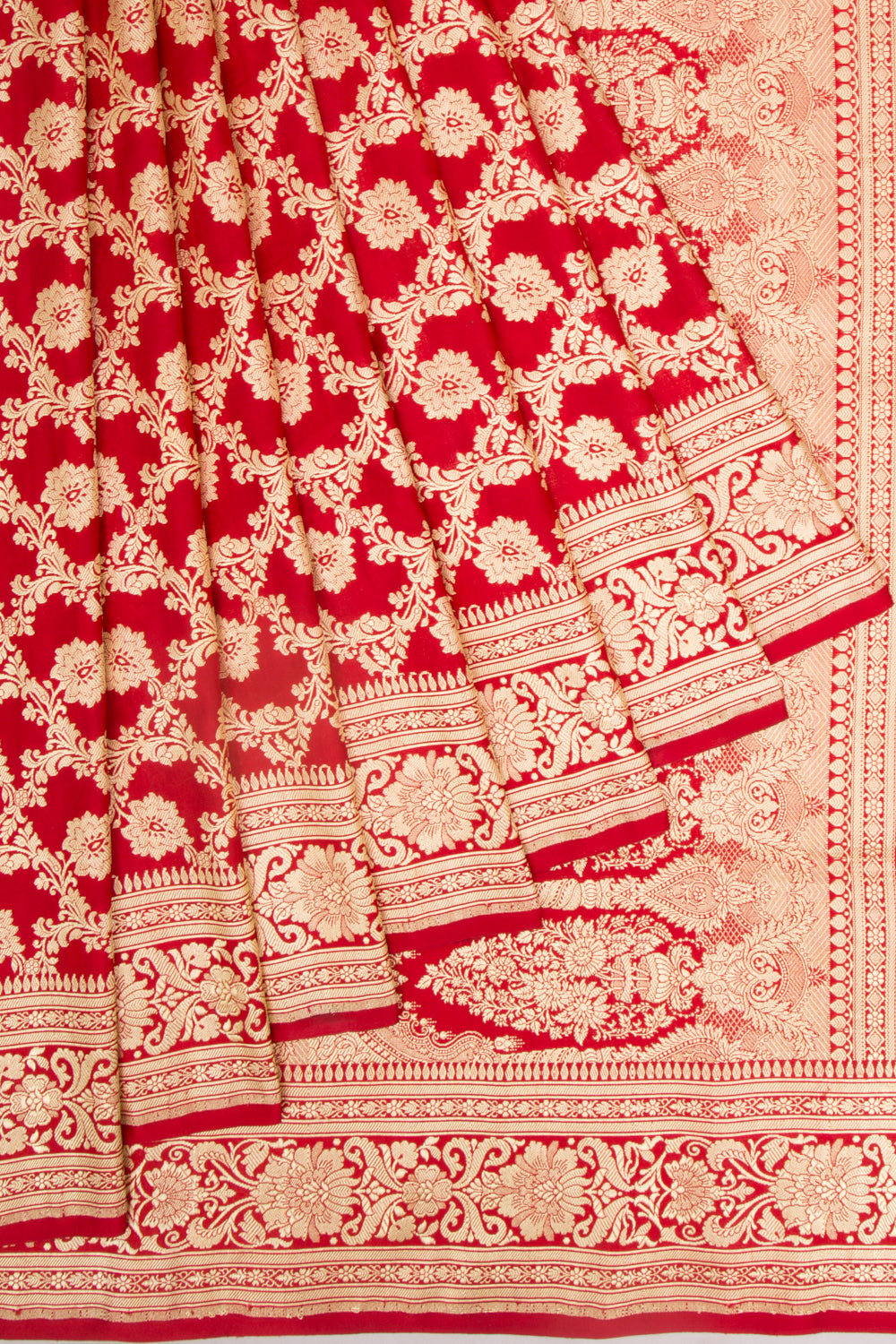 Banarasi Satin Silk Jaal Red Saree