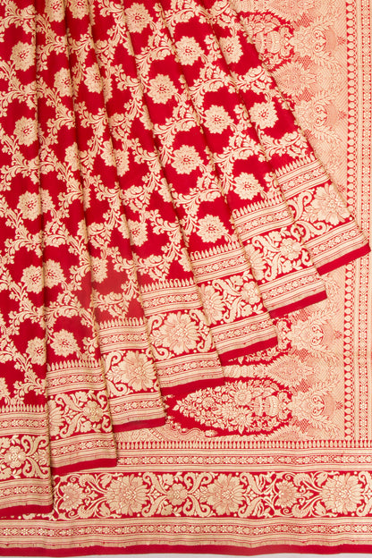 Banarasi Satin Silk Jaal Red Saree